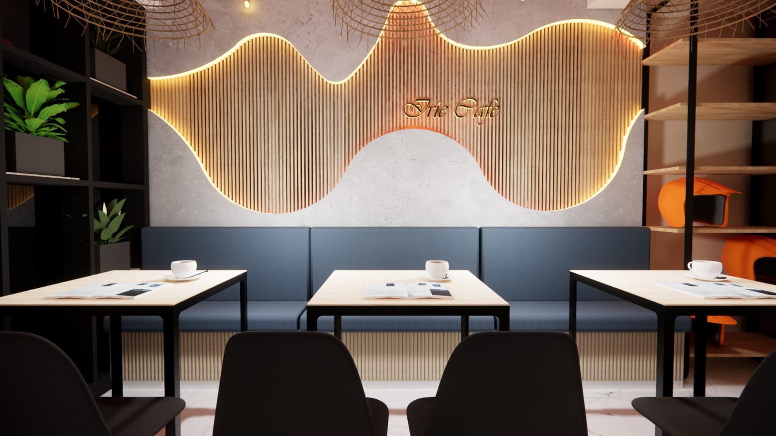 Interior with a cove-lit feature wall and reworked ceiling line